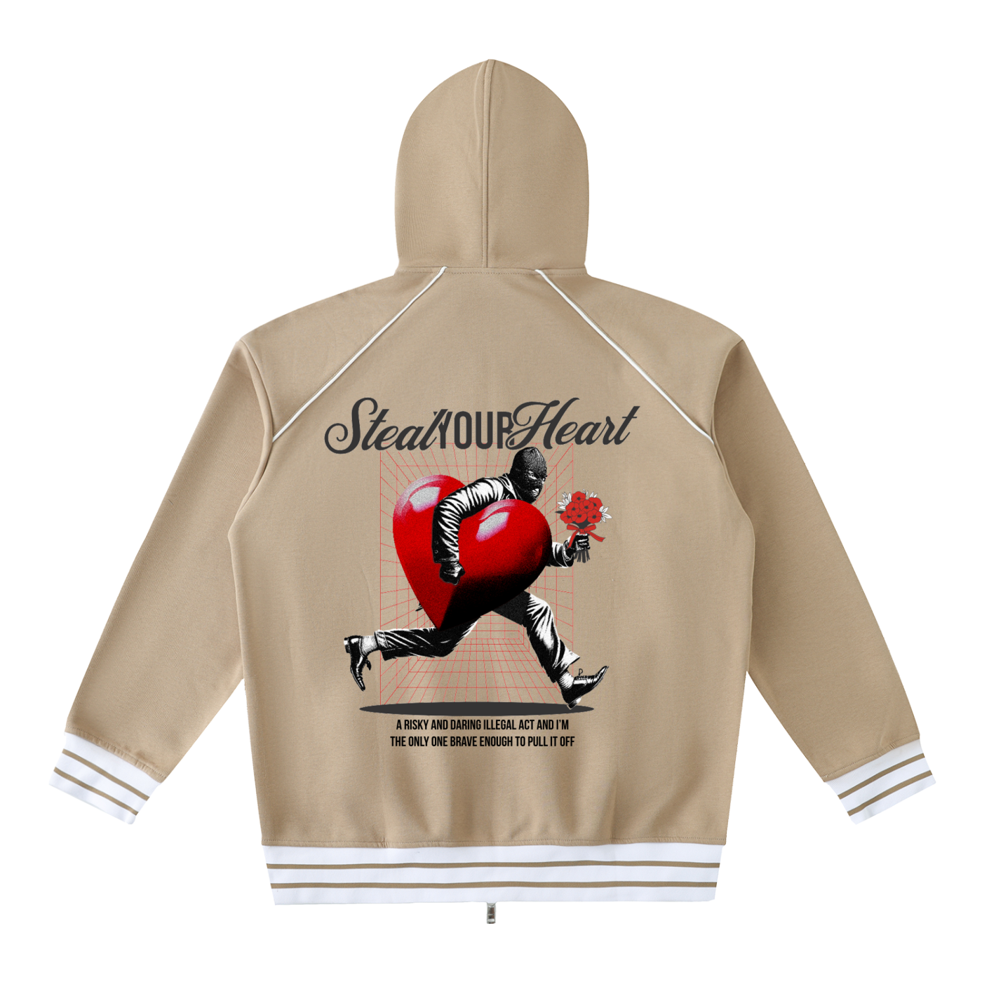 Striped Trim Zip-Up Hoodie