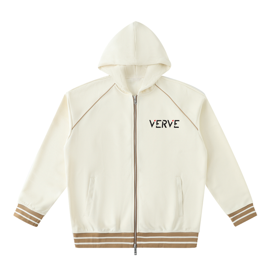 Striped Trim Zip-Up Hoodie